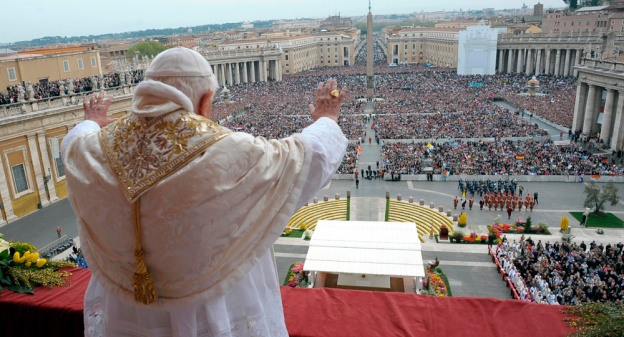 Pope Benedict delivers his Urbi et Orbi Easter blessing over Saint Peter's square at the Vatican